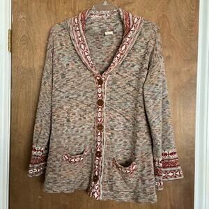 Vintage Button Up Long Sweater, Colorful Basketweave, Coogi-Style Design Size 6